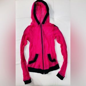 Fuchsia zip down hoodie; Size XS